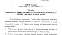 Surat Edaran Pelaksanaan Vaksinasi Booster Untuk Warga Kota Bekasi