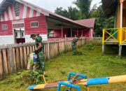 Bahu-Membahu dengan Masyarakat, Pos Muara Nawa Satgas Pamtas RI-PNG Kewilayahan Yonif 645/Gardatama Yudha Bersama Warga Kampung Muara Nawa Melakukan Pembersihan di Sebuah Bangunan Paud Sindikoto